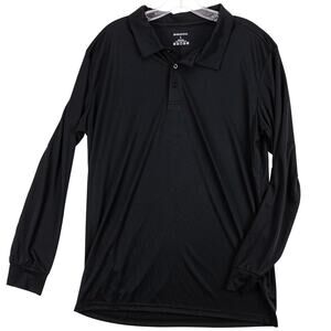 Men’s Black Long-Sleeve Polo Shirt L Lightweight Breathable Polyester | Gradual